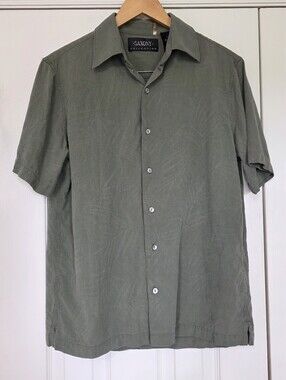 Saxony Collection Men's Short-Sleeve Silk Button-Up Shirt - Olive Green